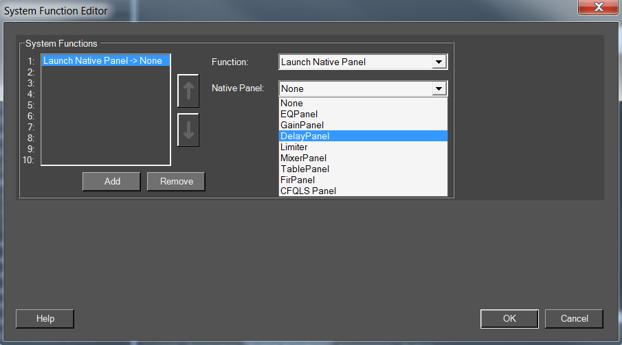 System Functions Editor: Custom Panel