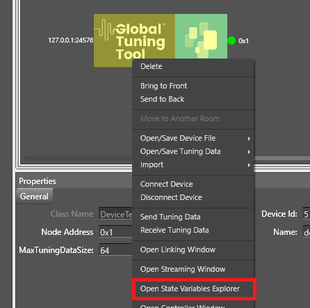 Device Context Menu: Open State Variable Explorer