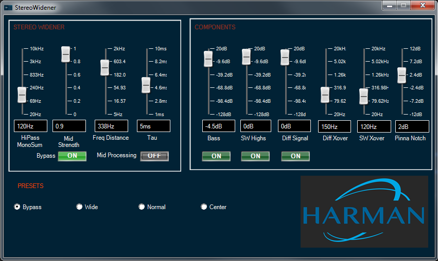 Stereo widening custom panel